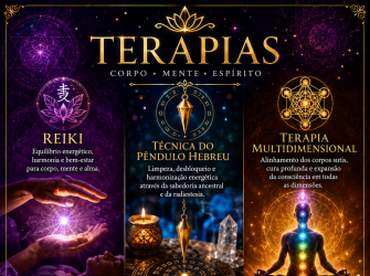 Terapias como Reiki, T�cnica do P�ndulo Hebreu, Terapia Multidimensional e muito mais ao seu dispor